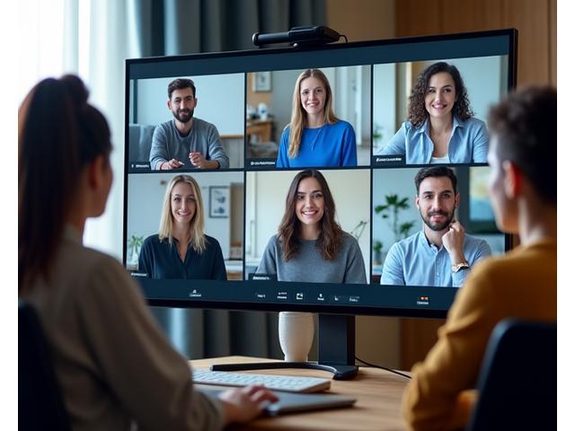 Team members collaborating remotely via video call, symbolizing efficient remote workforce solutions.